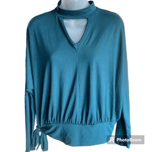Sun N Moon Teal Bar Neck Dolman Sleeves Pullover Top size small